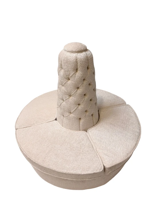 Hollywood Regency Round Banquet Settee Tufted Lobby Sofa in Bouclé, 1980s